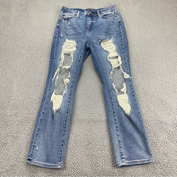 Judy Blue Women's Heavy Destroyed Distressed Straight Fit Jeans - Size: 13/31 - Picture 2 of 15